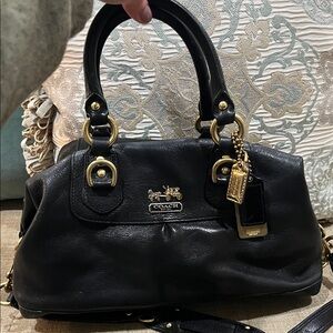 Coach Black Leather Satchel with Gold Accents